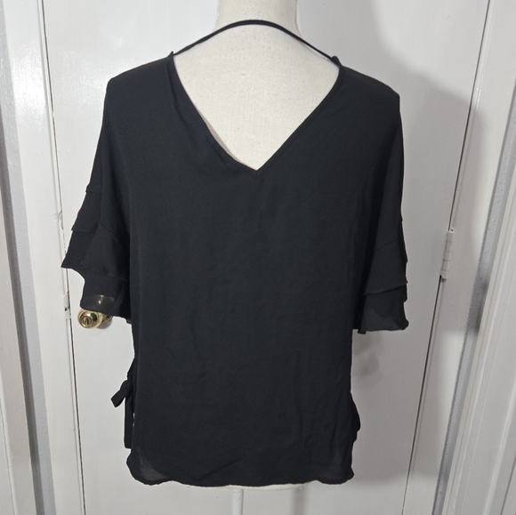 Express Black Ruffle Women Top size Small Side Tie - Picture 6 of 7